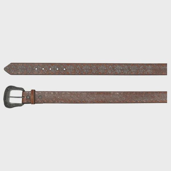 Catchfly Women's Silver Washed Embossed Belt - Tan
