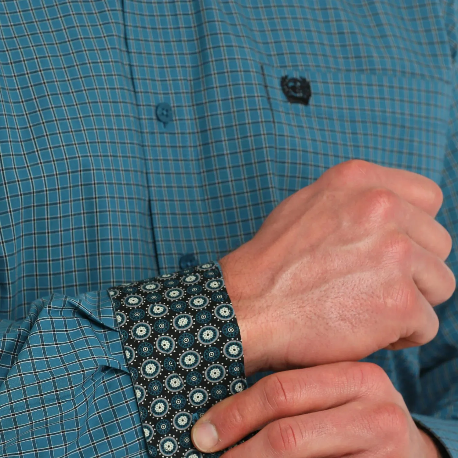 Cinch Men's Long Sleeve Print Shirt-Teal