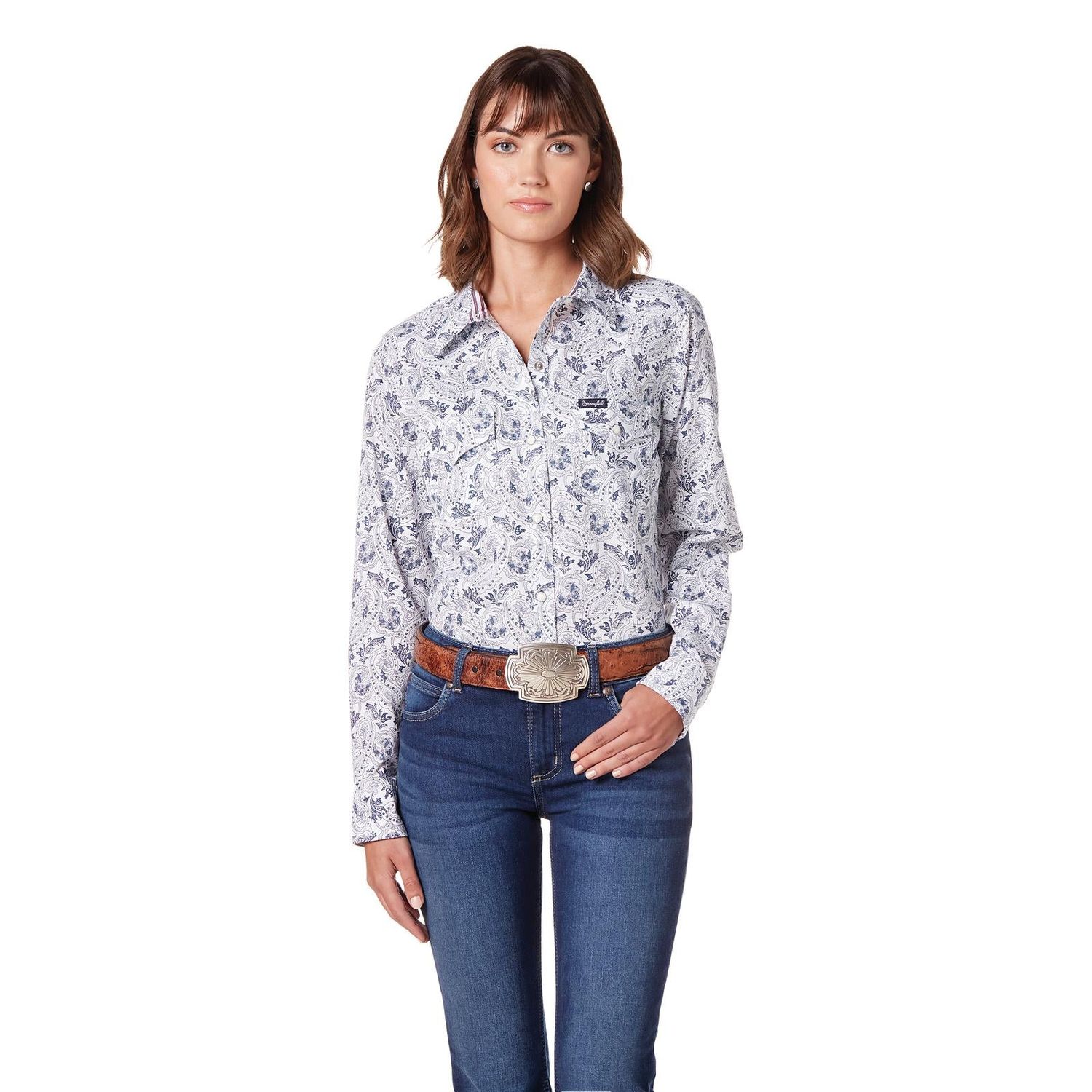Wrangler Women's Retro Long Sleeve Shirt - White/Blue