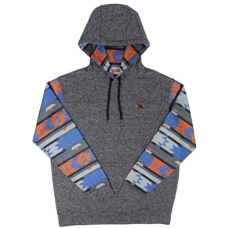 Roughy Mens Grey Hoody w/Rustic Aztec Pattern Sleeves