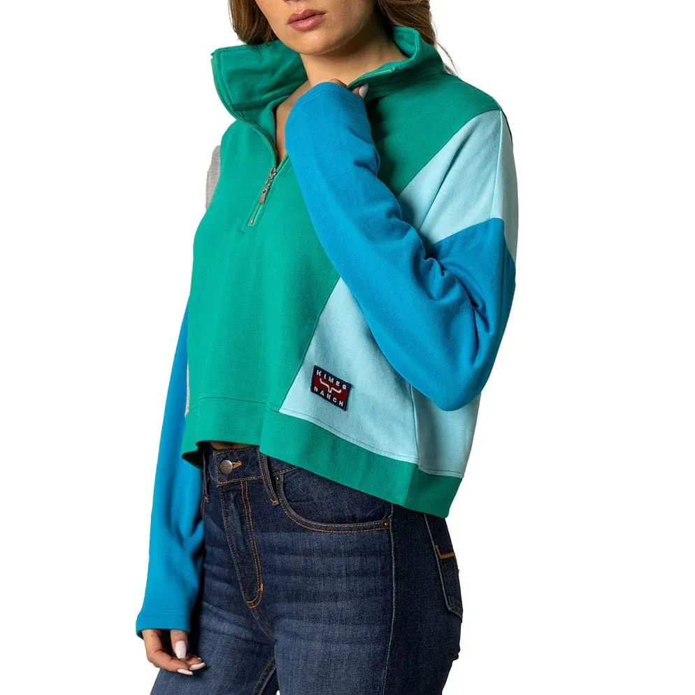 Kimes Women's Long Sleeve Cami 1/4 Zip Pullover- Multiple Colours, Colour: Green, Size: 2XL
