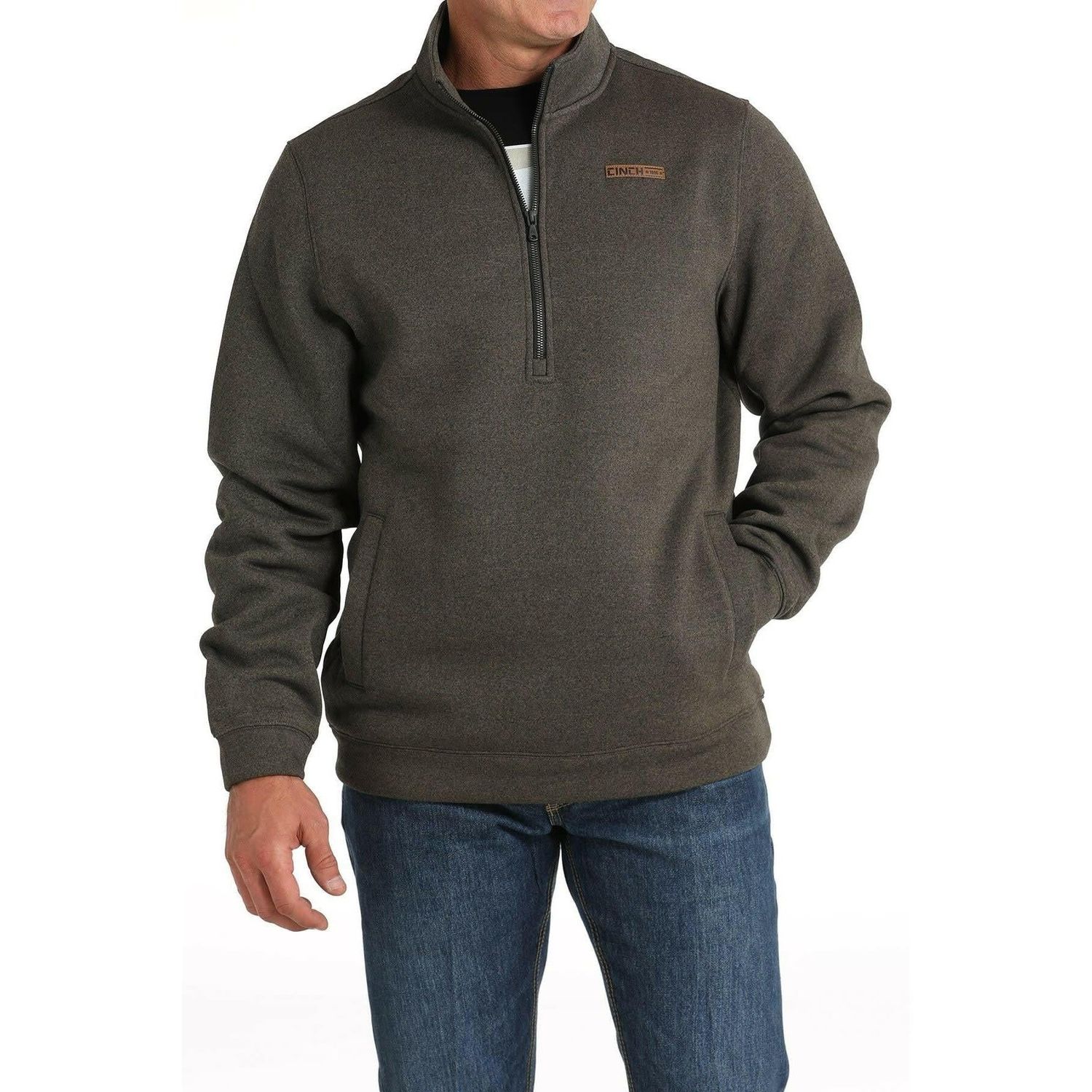 Cinch Men's Long Sleeve 1/2 Zip Pullover Jacket - Assorted Colours, Color: Brown, Size: XS
