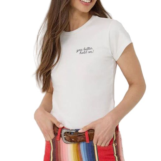 Wrangler Lainey Wilson You Better Hold On Shrunken Band Short Sleeve Tee Shirt- White
