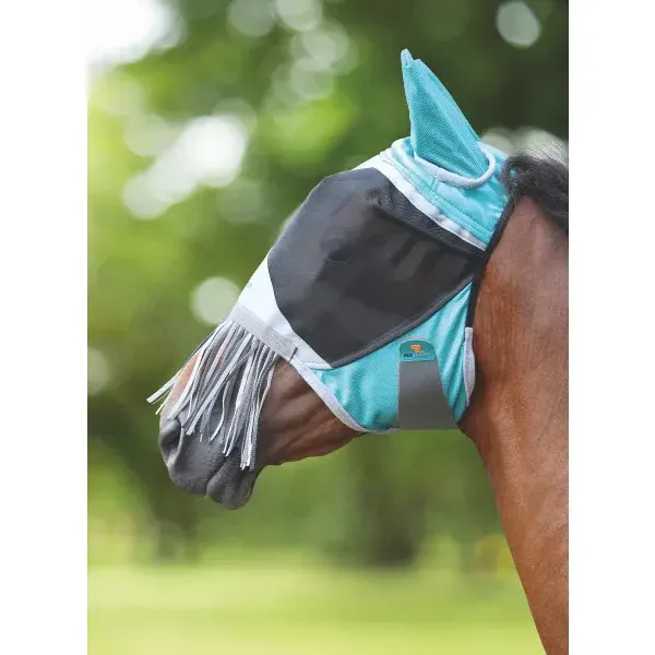 Shires Deluxe Fly Mask w/Nose Fringe, Color: Green, Size: Cob
