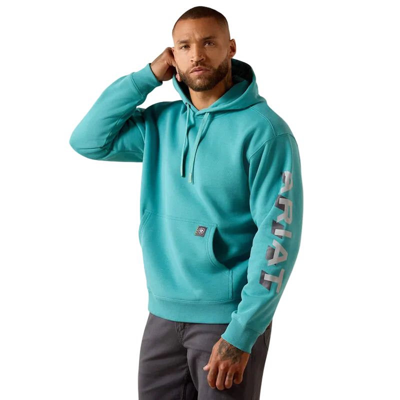 Ariat Men's Rebar Lightweight Logo Hoodie - Teal/Micro Chip