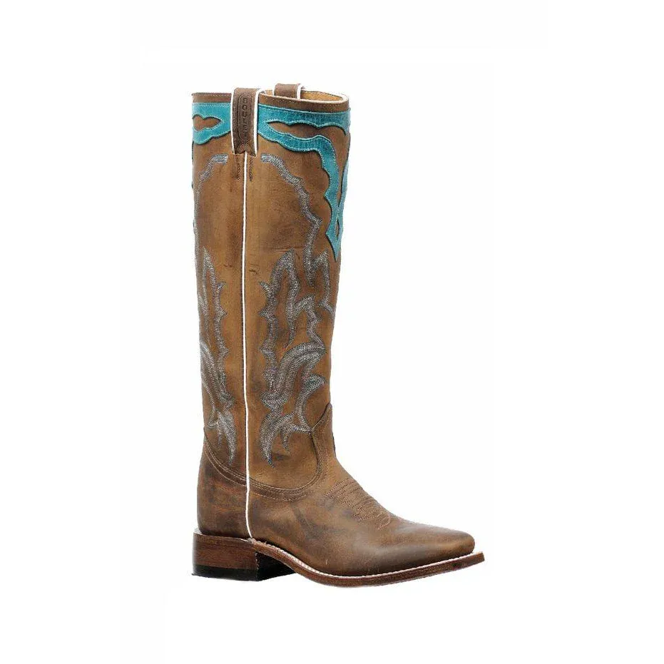 Boulet Women's Wide Square Toe Western Boots - Hillbilly Golden/West Turquesa, Size: 5.5