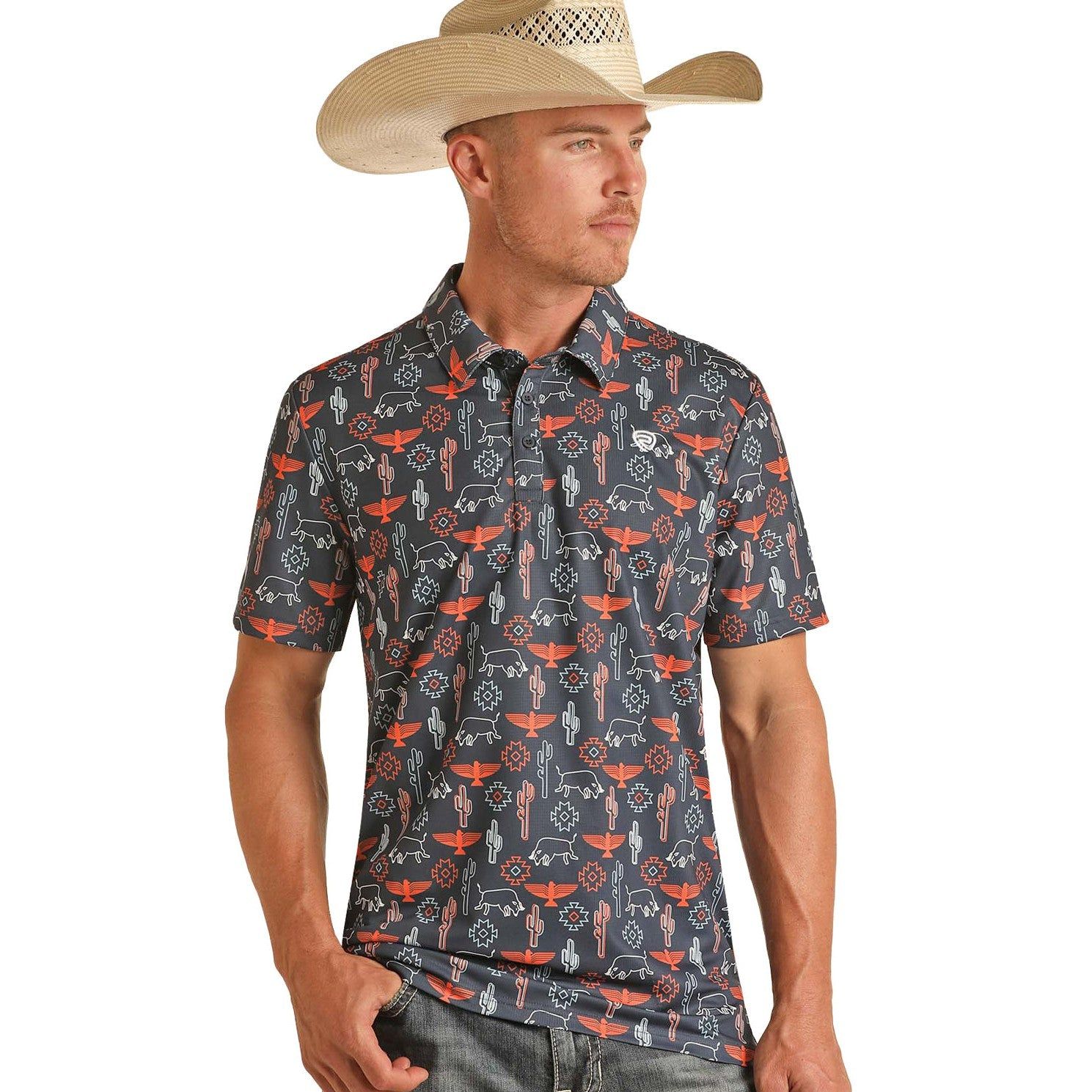 Rock &amp; Roll Men's Conversational Button-Down Polo Shirt -