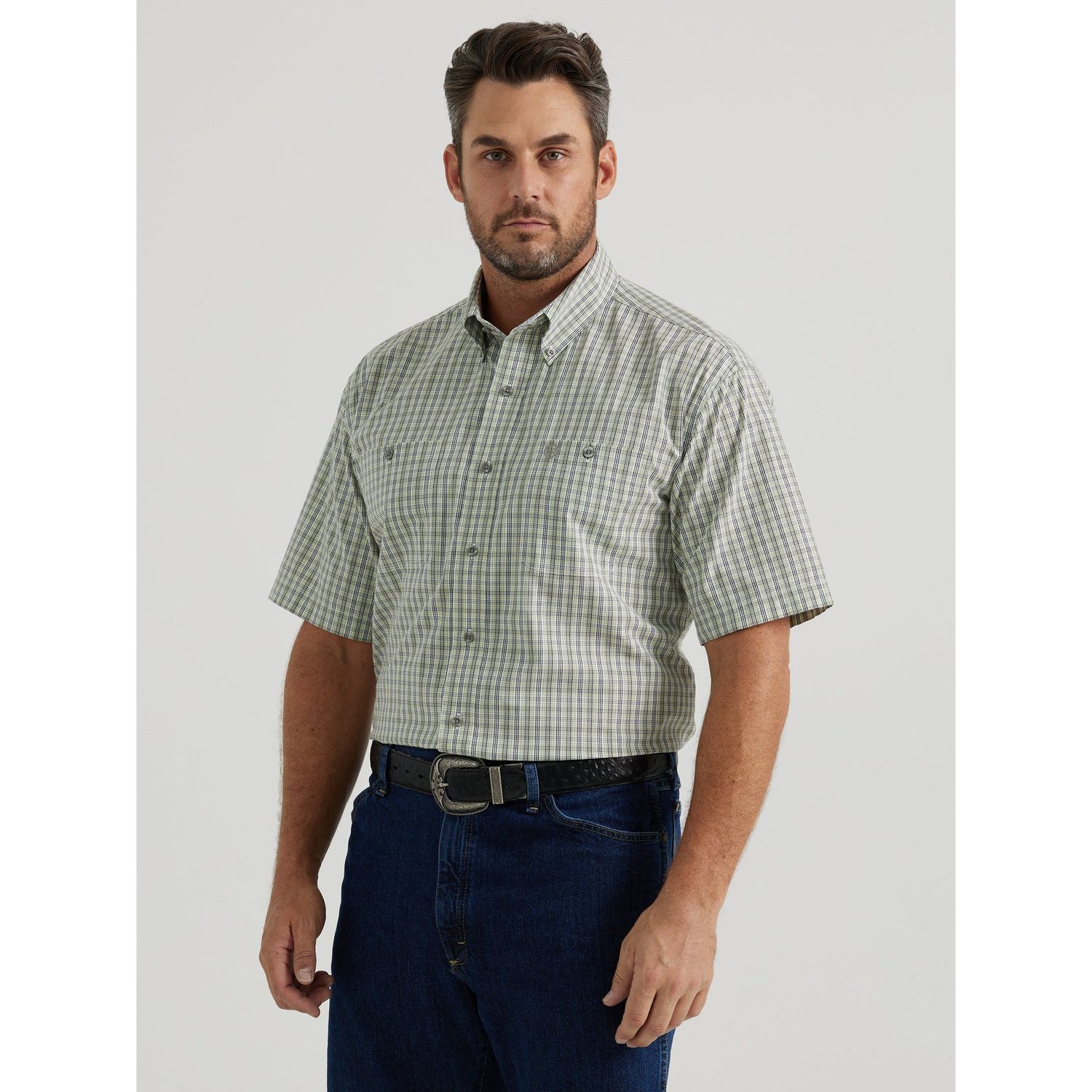 Wrangler Men's George Strait Short Sleeve Plaid Shirt - Green