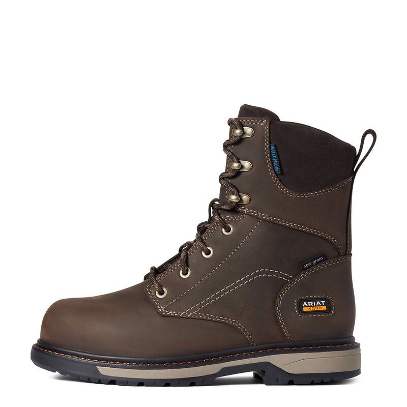 Ariat Womens Riveter 8" CSA Glacier Grip Waterproof 400g Composite Toe Work Boots - Dark Brown
