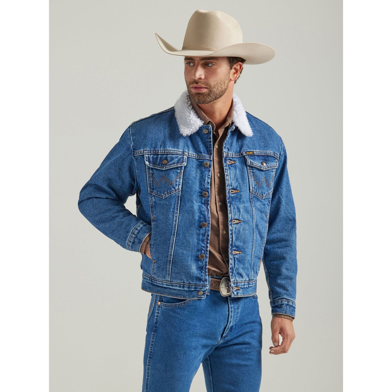 Wrangler Men's Sherpa Lined Denim Jacket - Stonewash