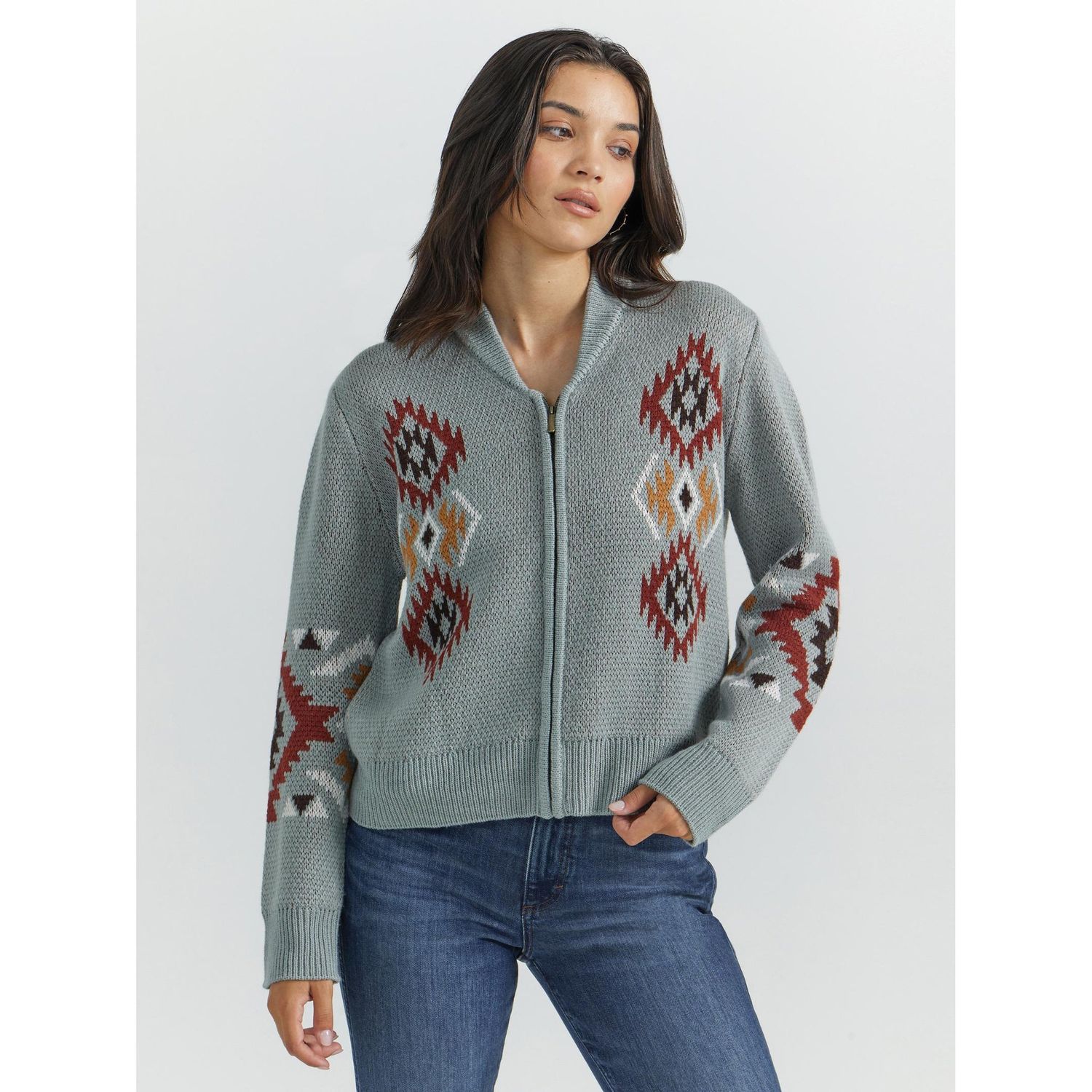 Wrangler Women's Southwester Full Zip Cardigan - Aztec Green