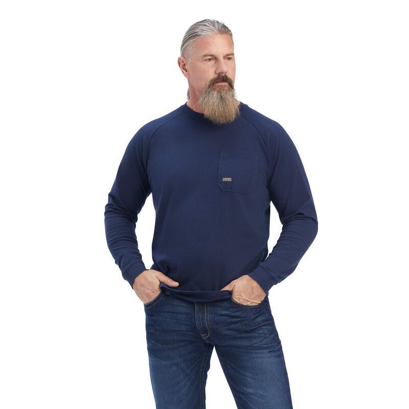 Ariat Mens Rebar Cotton Strong LS T-Shirt Navy