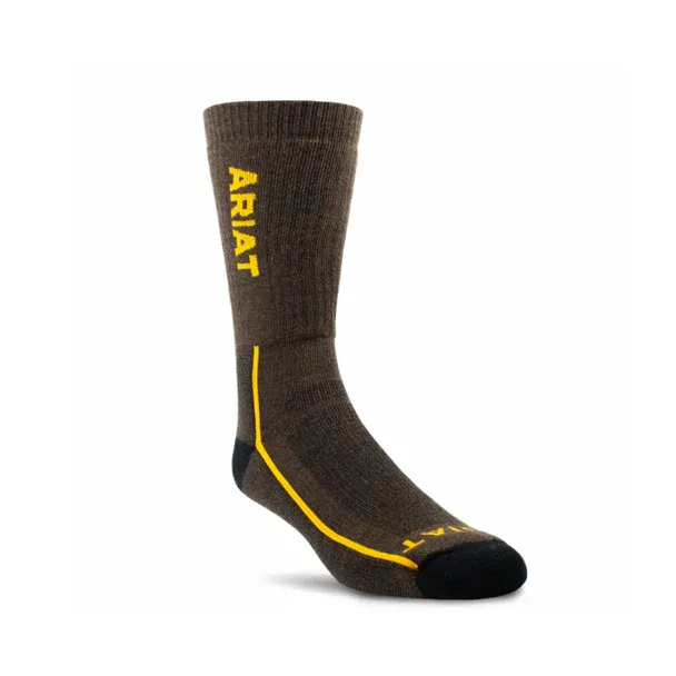 Ariat Performance Series Midweight Merino Wool Crew Socks, Colour: BROWN, Size: M