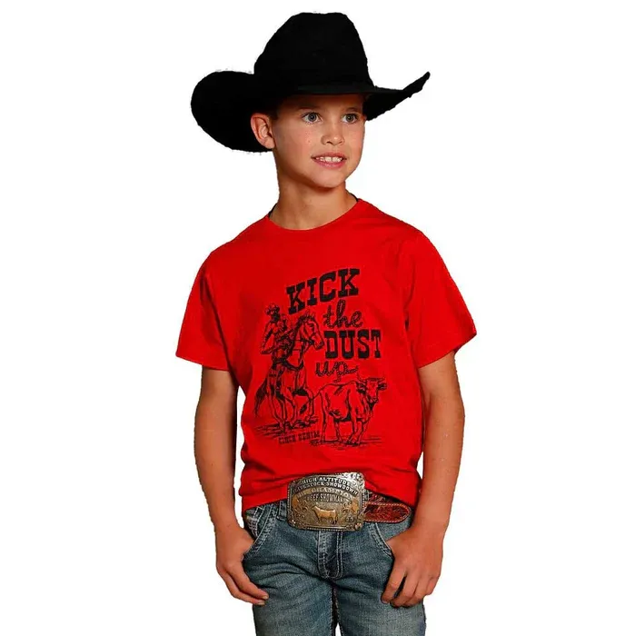 Cinch Boy's Short Sleeve Kick the Dust Up Tee Shirt- Red