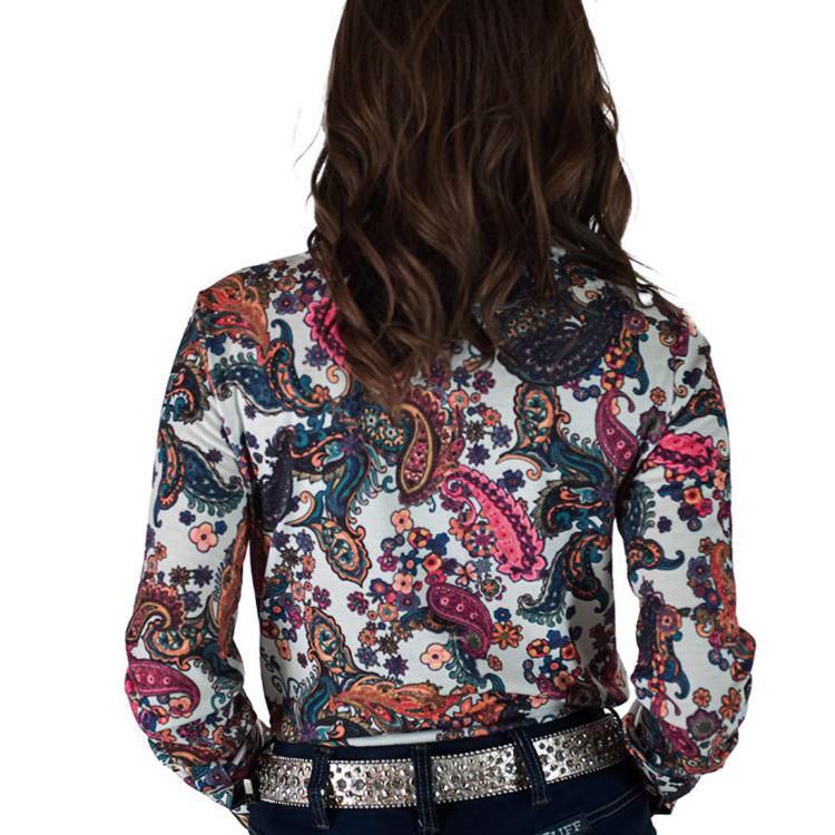 Cowgirl Tuff Women's Long Sleeve Paisley Stretch Jersey- Multi
