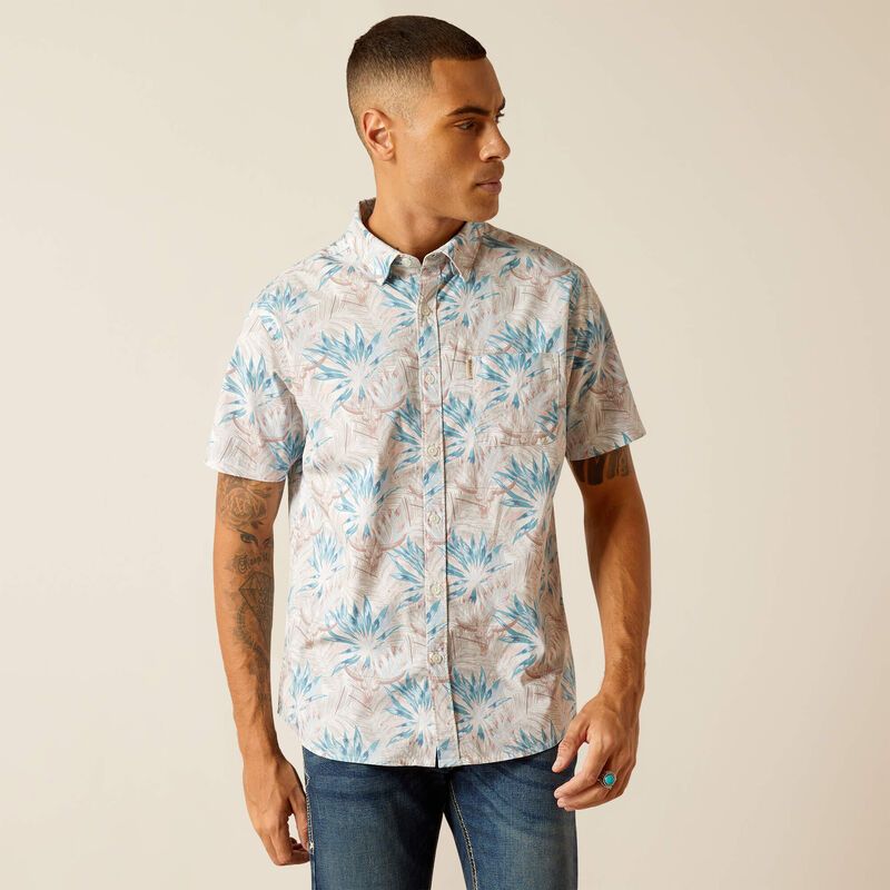 Ariat Men's Macklin Stretch Modern Fit Short Sleeve Shirt - Moonbeam