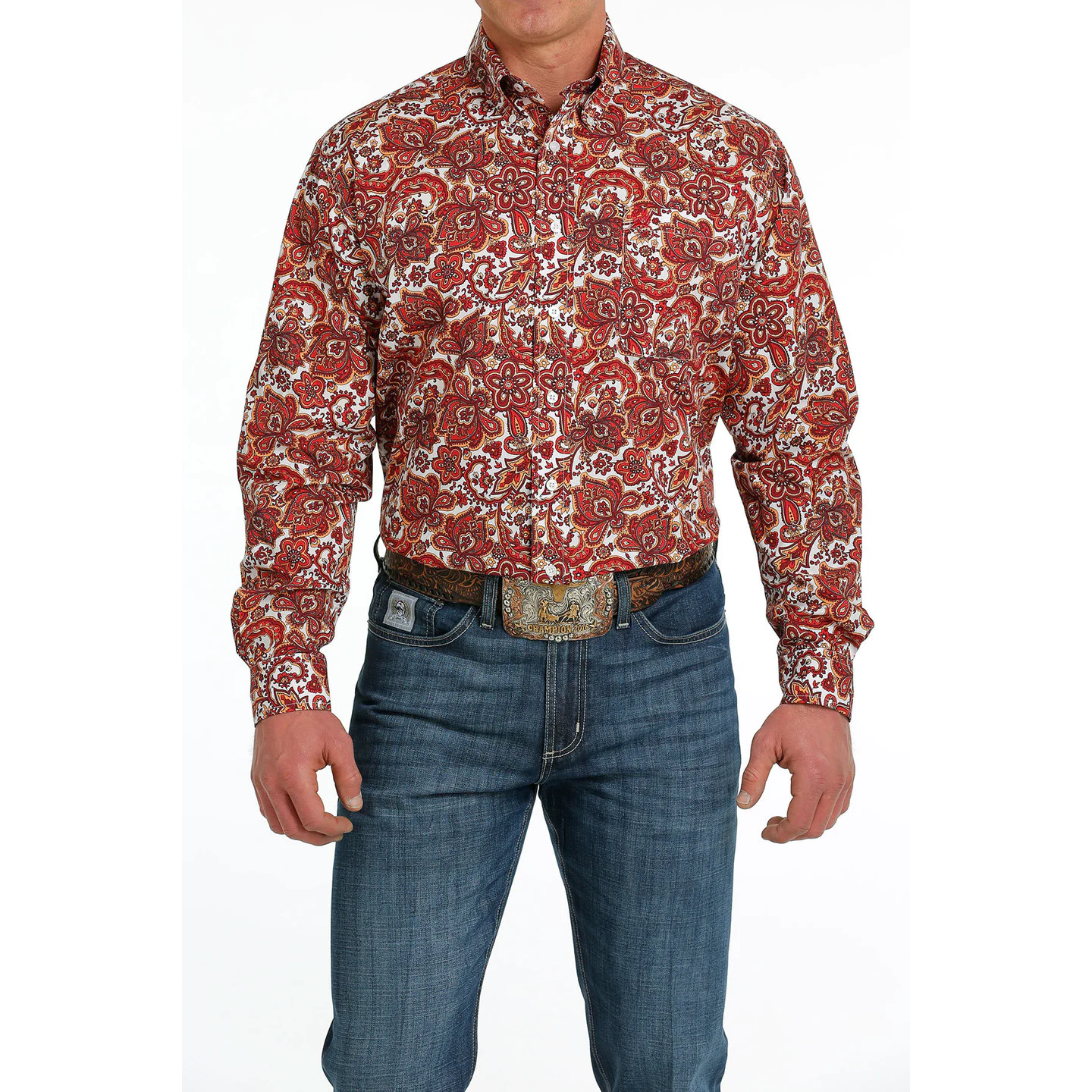 Cinch Men's Print Button-Down Shirt - White