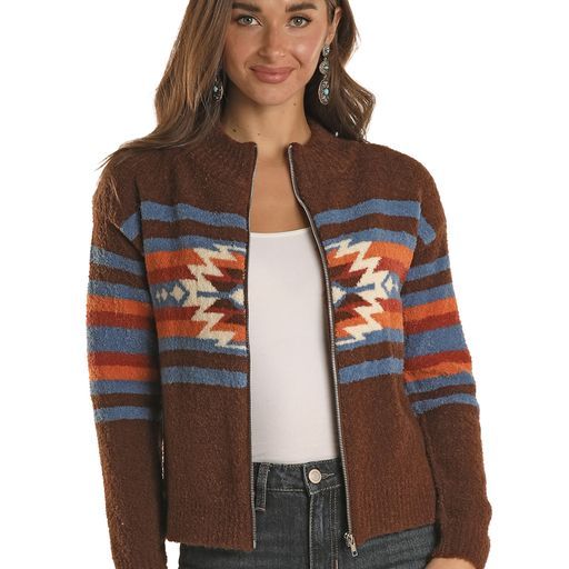 Rock &amp; Roll Women's Zip Sweater Jacket - Chocolate