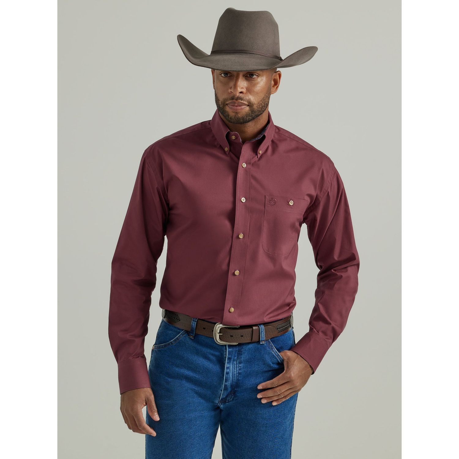 Wrangler Men's George Strait Long Sleeve Shirt - Burgundy