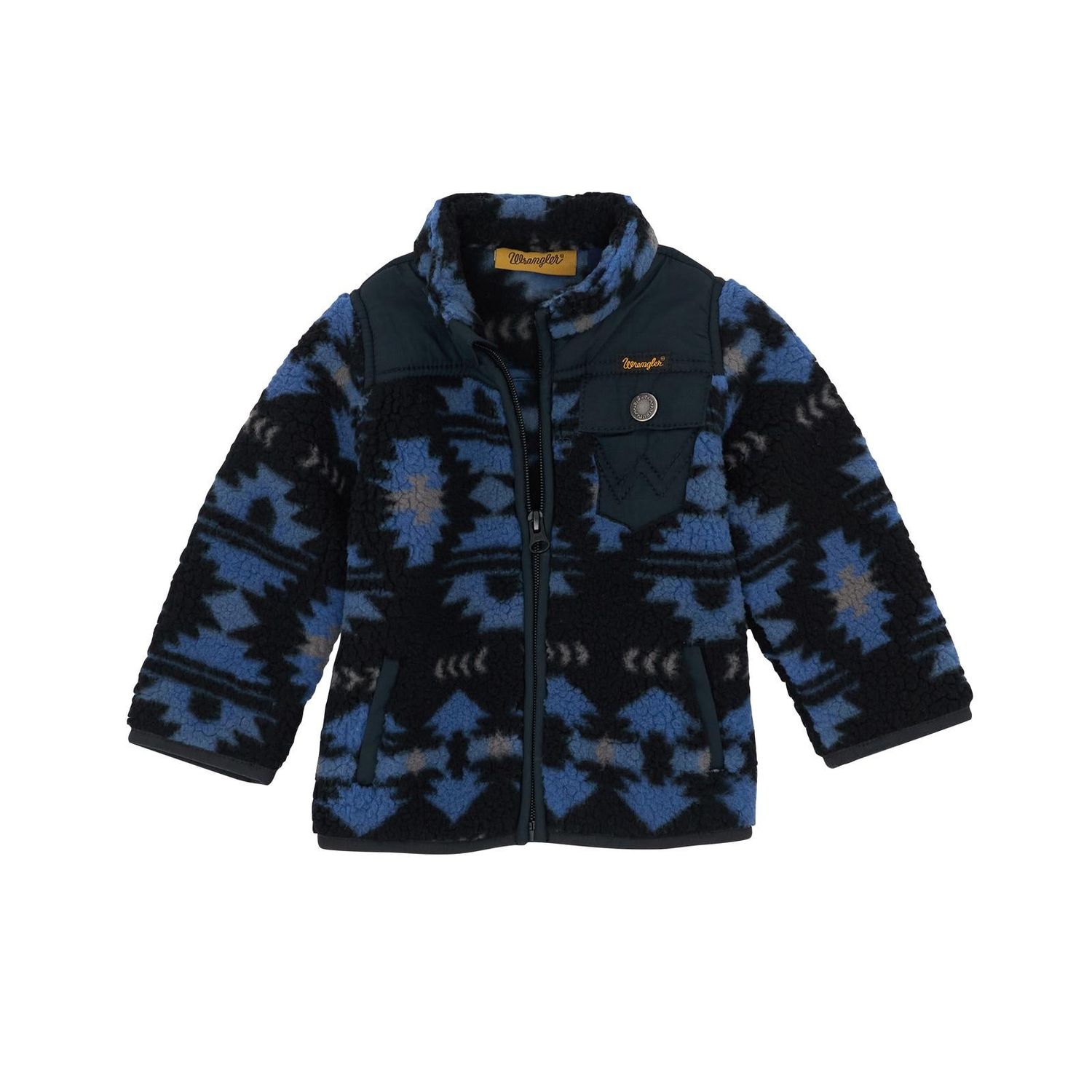 Wrangler Baby Boy Long Sleeve Full Zip Mixed Sherpa- Federal Blue