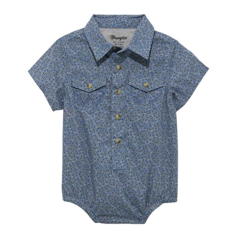 Wrangler Baby Boy Paisley Onesie- Blue/Navy
