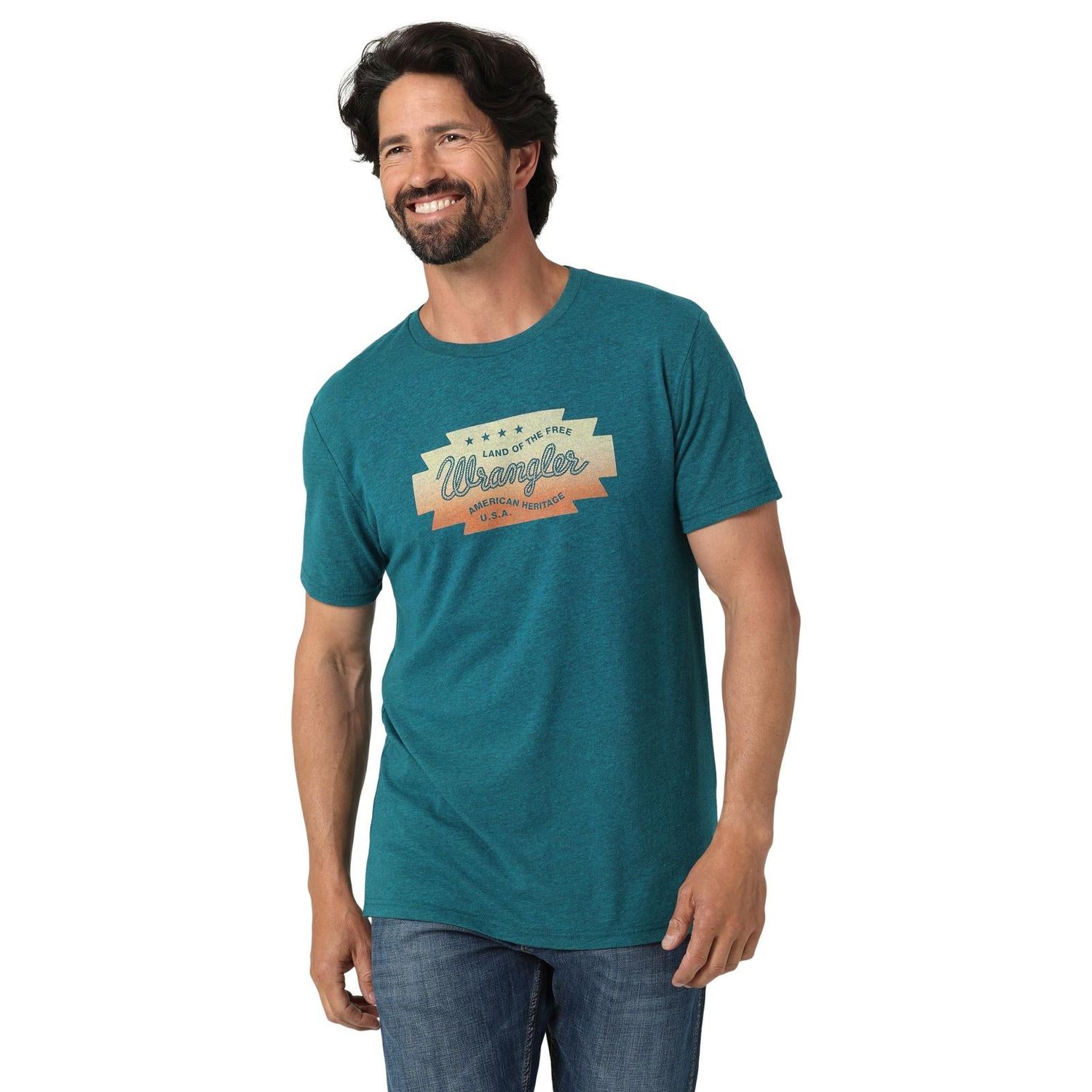 Wrangler Men's Short Sleeve T-Shirt - Cyan Pepper Heather