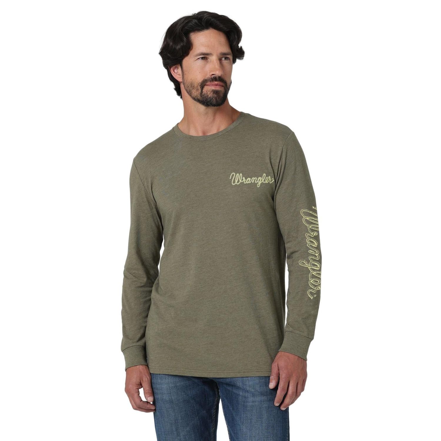Wrangler Men's Long Sleeve T-Shirt - Burnt Olive Heather