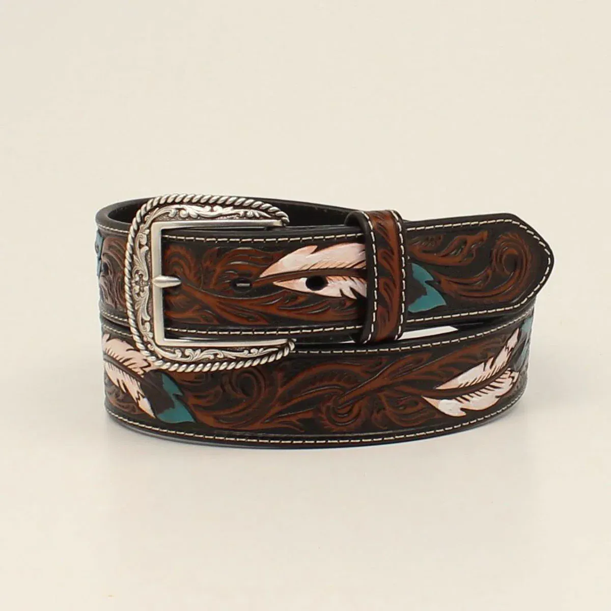Ariat Men's Feather Floral Embossed Belt - Brown, Size: 32