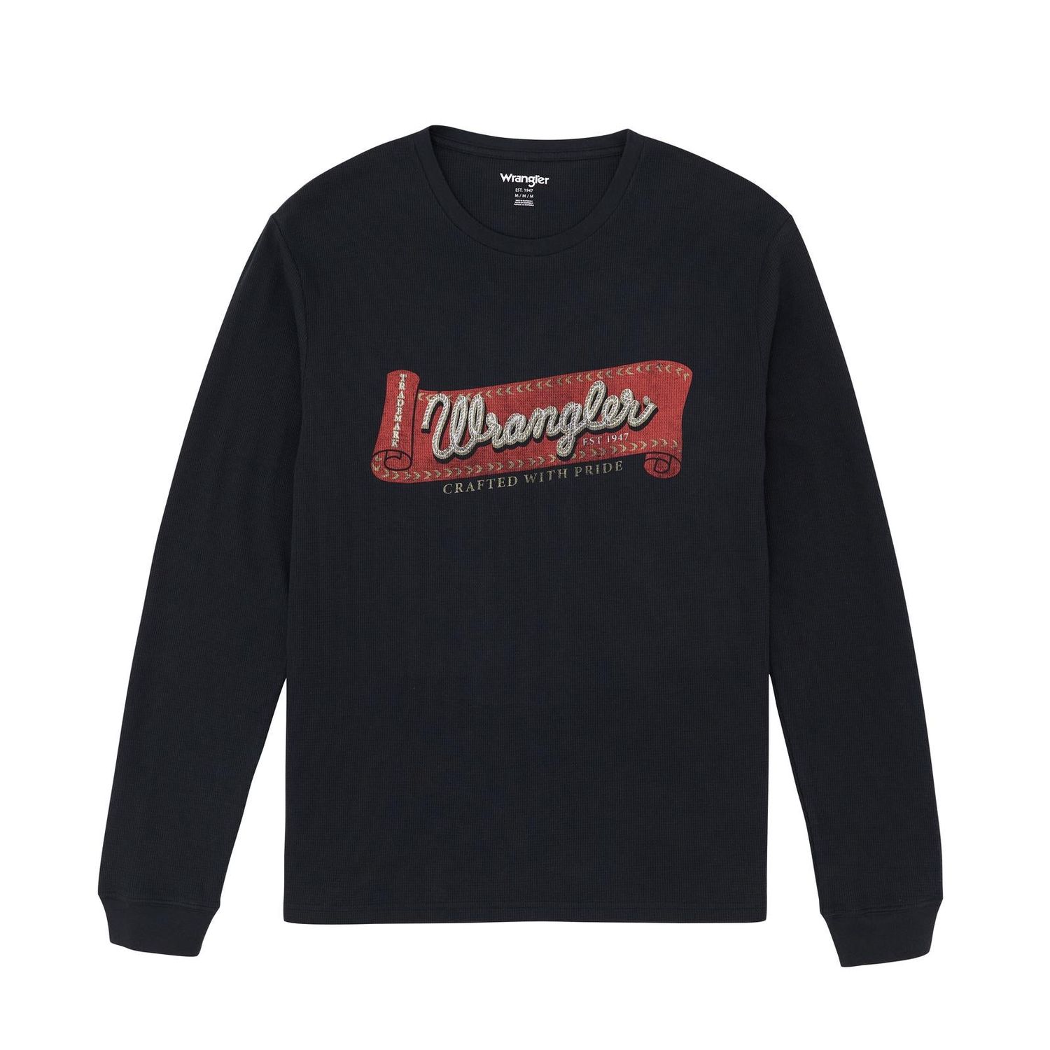 Wrangler Men's Graphic Long Sleeve Regular Fit Thermal Shirt-Jet Black
