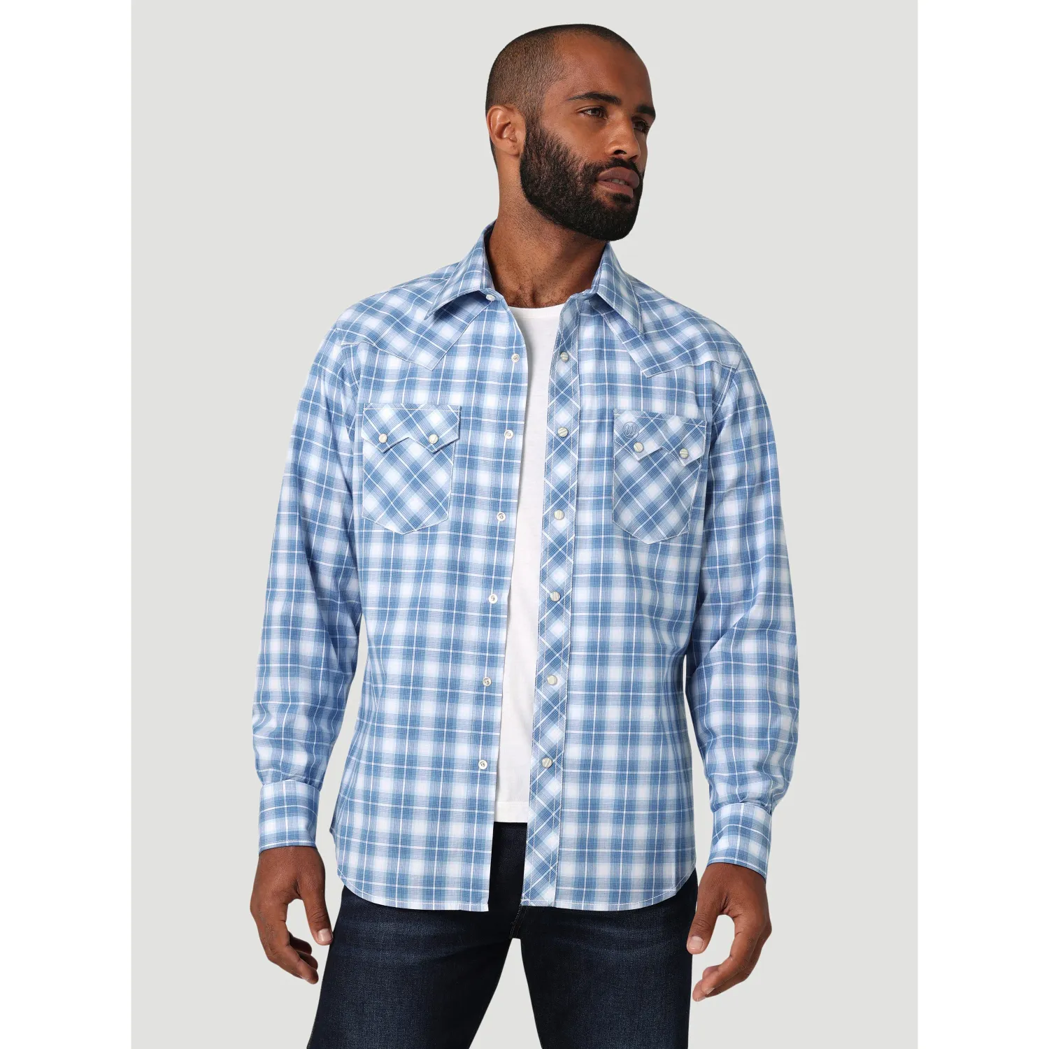 Wrangler Men's Retro Core Long Sleeve Shirt - Blue/White, Size: S