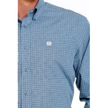 Cinch Men's Plus Size Long Sleeve Geometric Print Button-Down Western Shirt - Blue