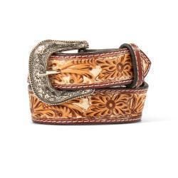 Ariat Boy's Hand Tooled Floral Painted Belt- Tan