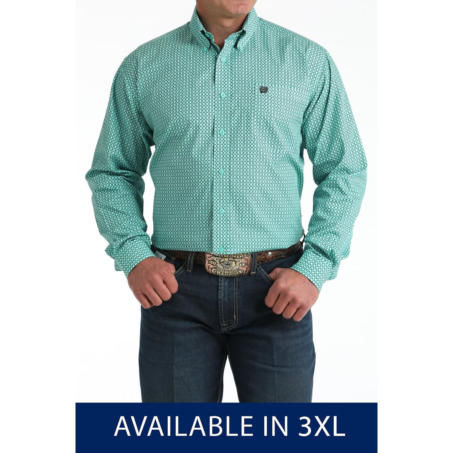 Cinch Men's Long Sleeve Western Shirt-Blue