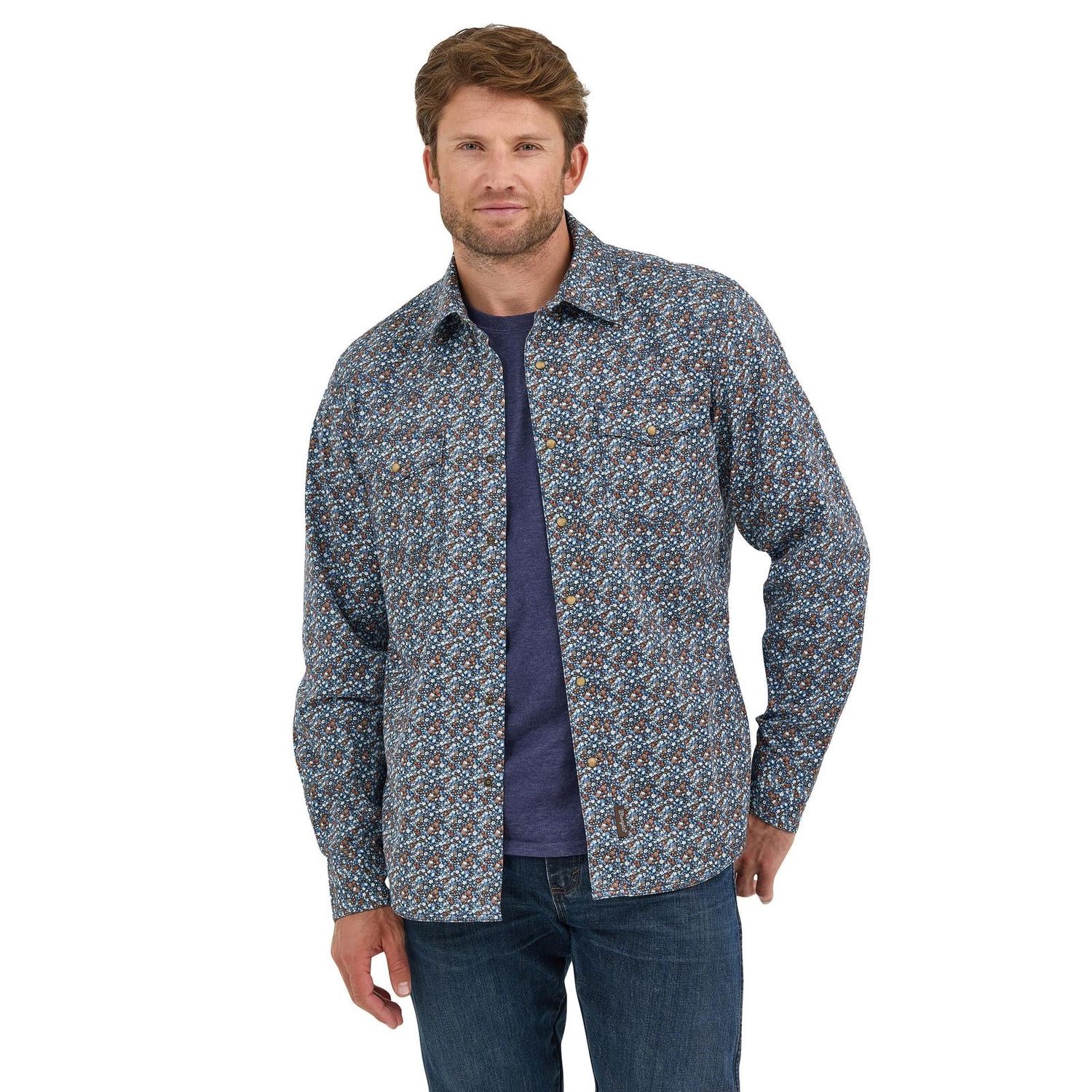 Wrangler Men's Retro Modern Fit Long Sleeve Shirt - Blue Multi