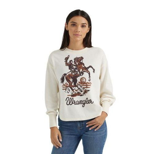 Wrangler Women's Long Sleeve Thermal Sweatshirt- White