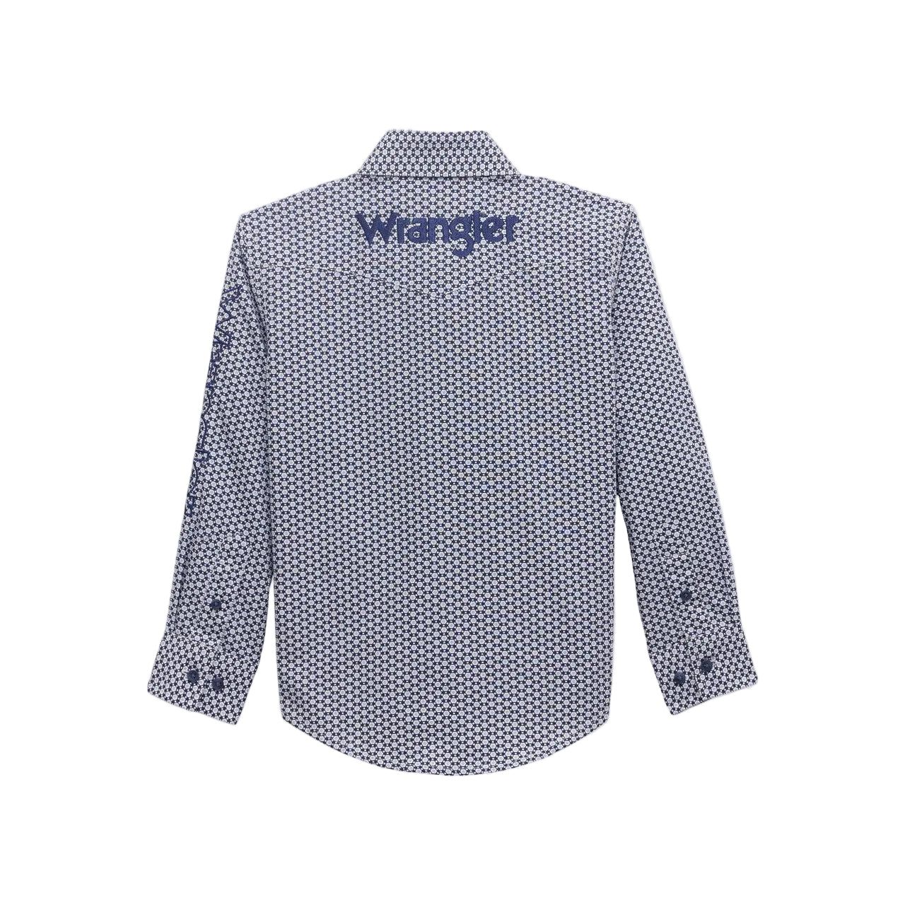Wrangler Boy's Logo Long Sleeve Geometric Print - Blue