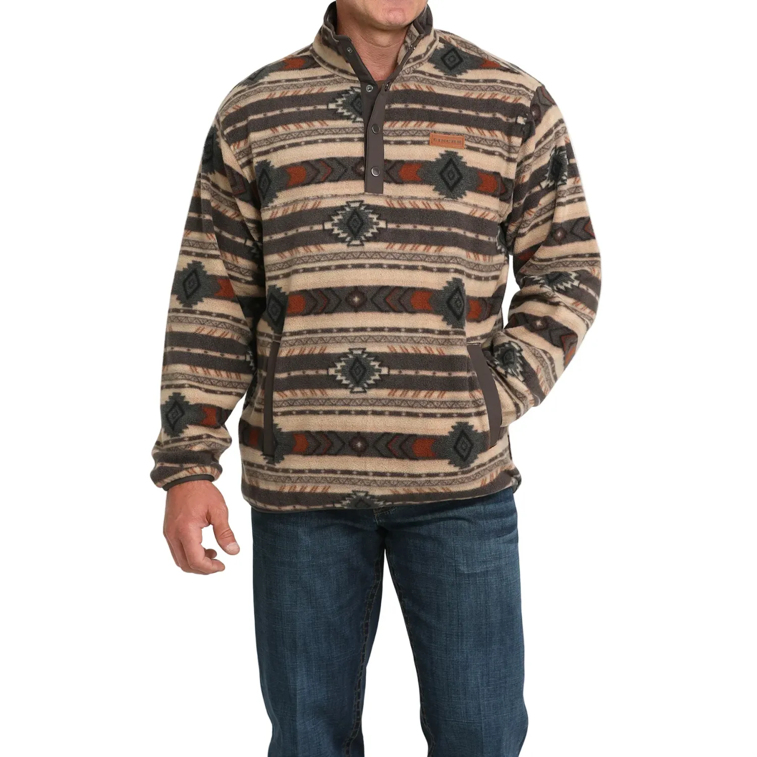 Cinch Men's Long Sleeve Polar Fleece Pullover - Brown