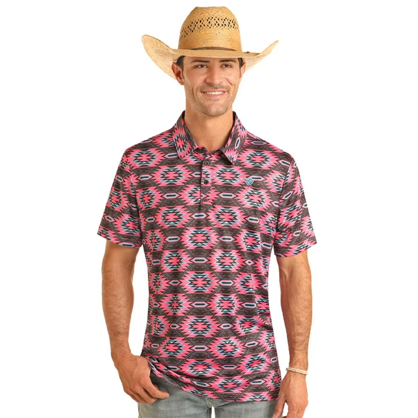 Rock &amp; Roll Men's Printed Aztec Polo - Pink, Size: S