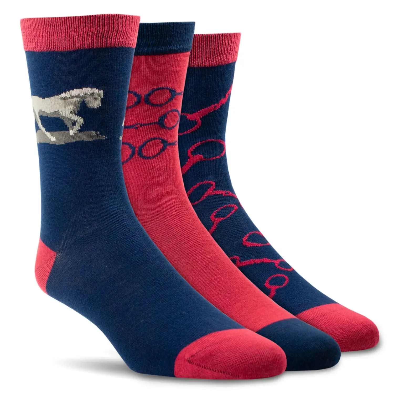 Ariat Women's Charm Crew Socks (3 Pairs) - Navy Snaffle