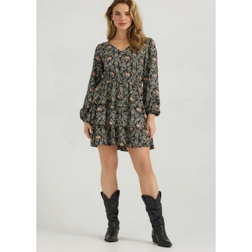 Wrangler Women's Long Sleeve Vintage Dress- Black
