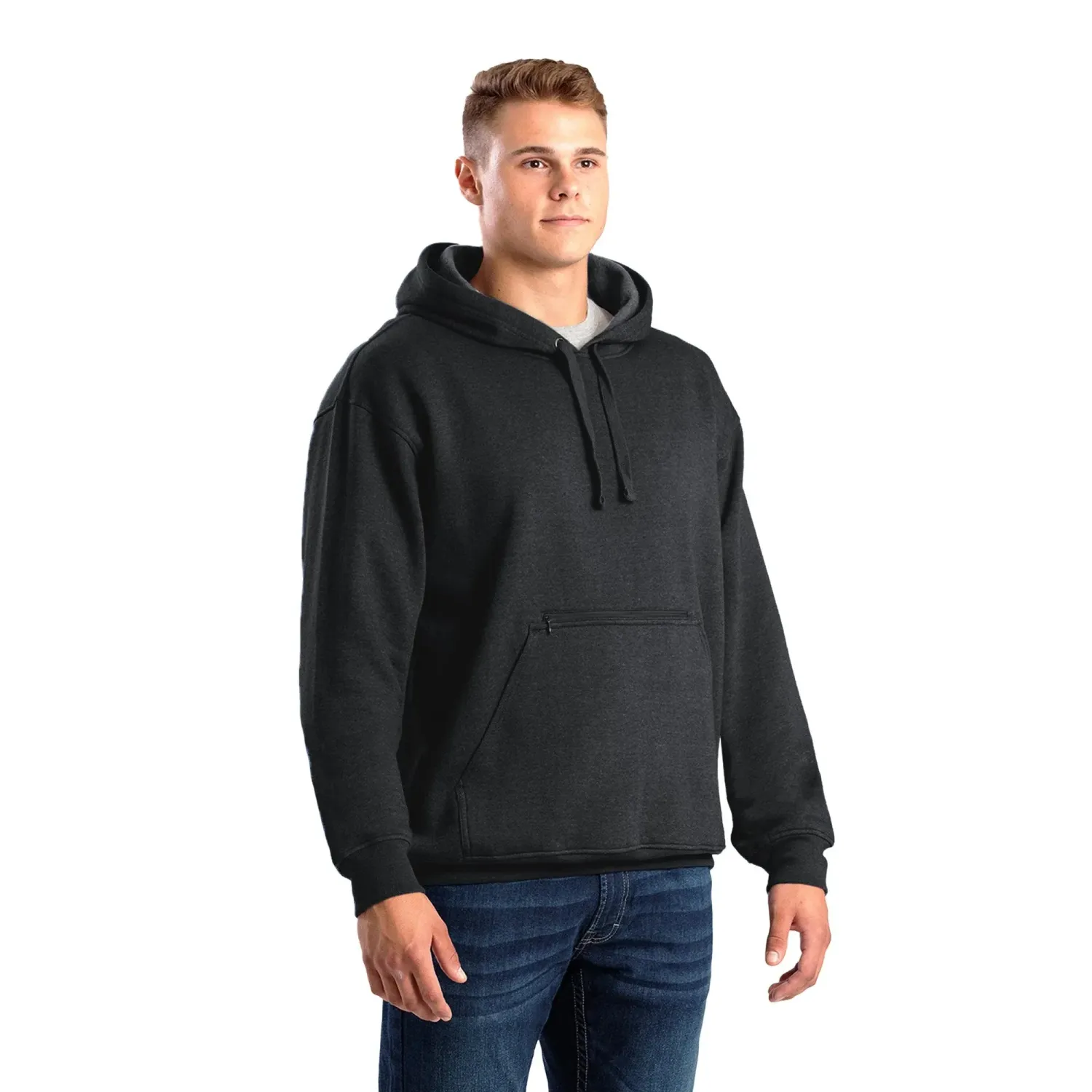 Berne Men's Zippered Pocket Hooded Pullover Sweatshirt - Assorted Colours, Color: Black, Size: 2XL