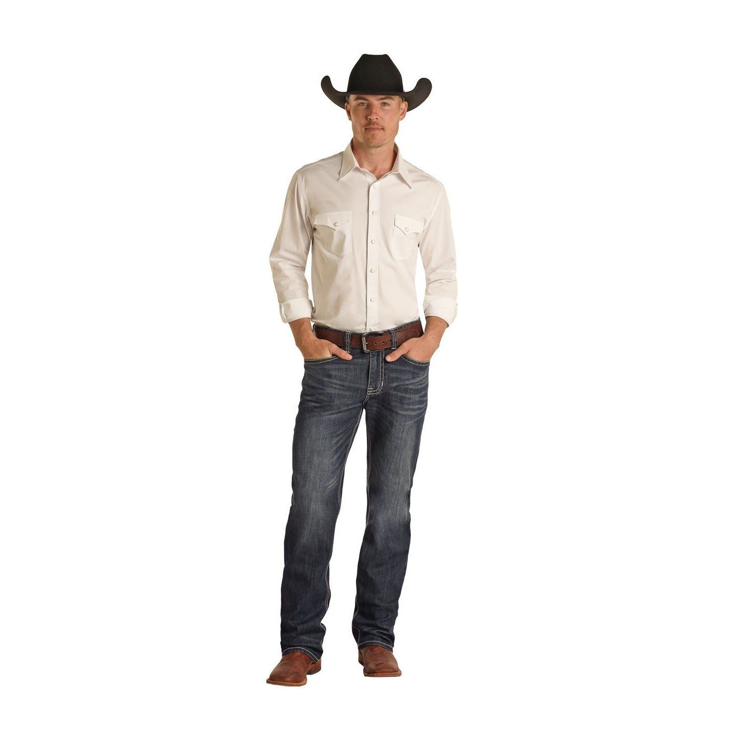 Rock &amp; Roll Men's Two Tone Rope Stitch Straight Jeans