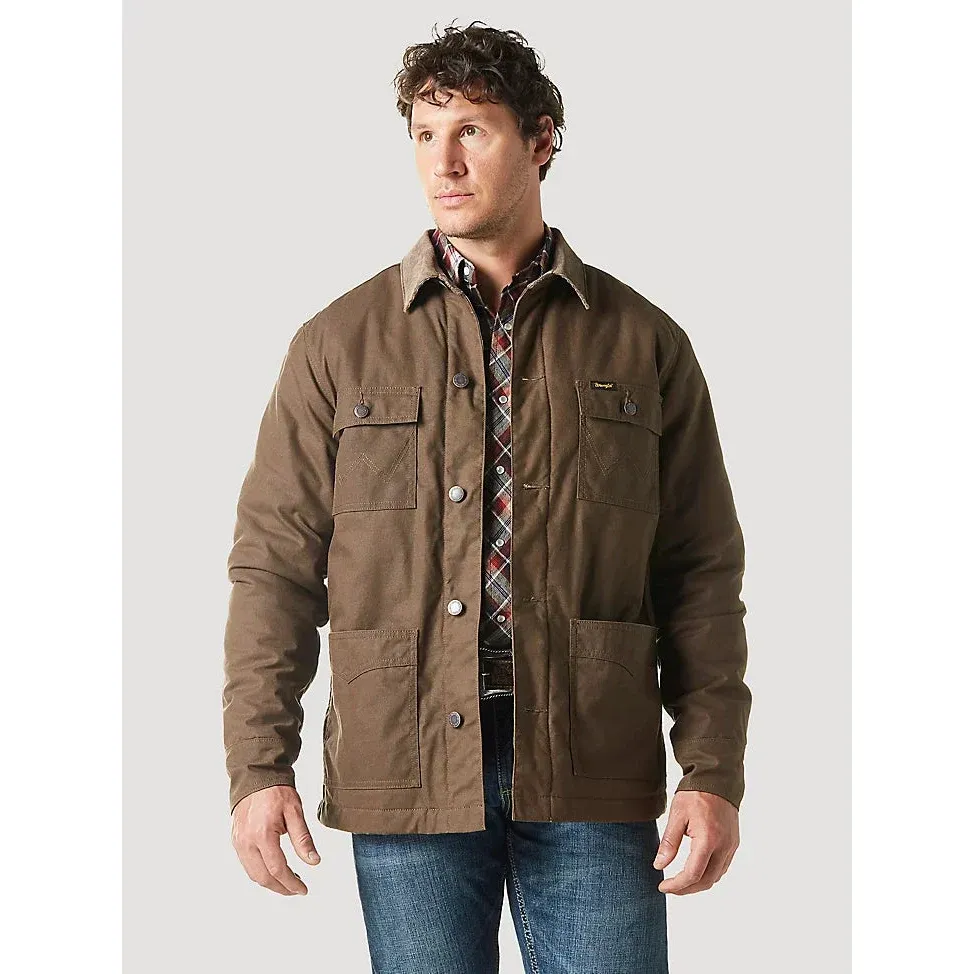 Wranglers Men's Western Lined Canvas Barn Coat - Waxed Chocolate Chip, Size: S