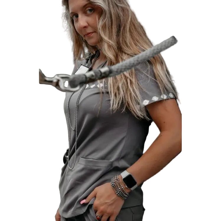 Spurrin' Scrubs Aztec Scrub Top- Grey