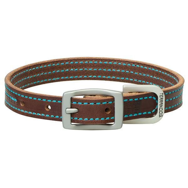 Weaver Bridle Leather Dog Collar - Turquoise Stitching, Size: 13