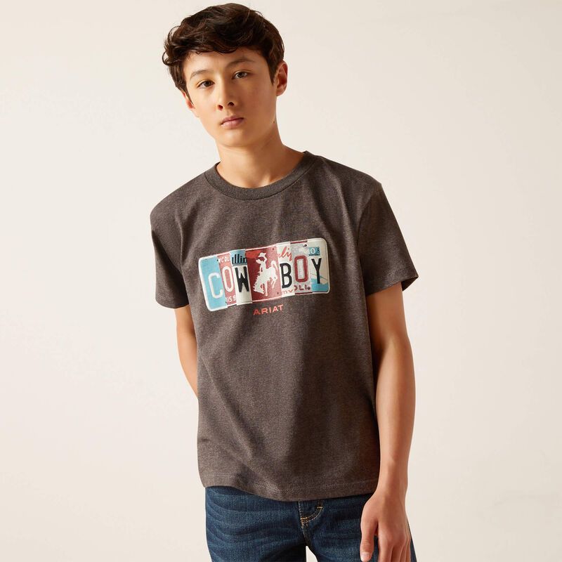 Ariat Boy's License Plate Cowboy T-Shirt - Charcoal Heather