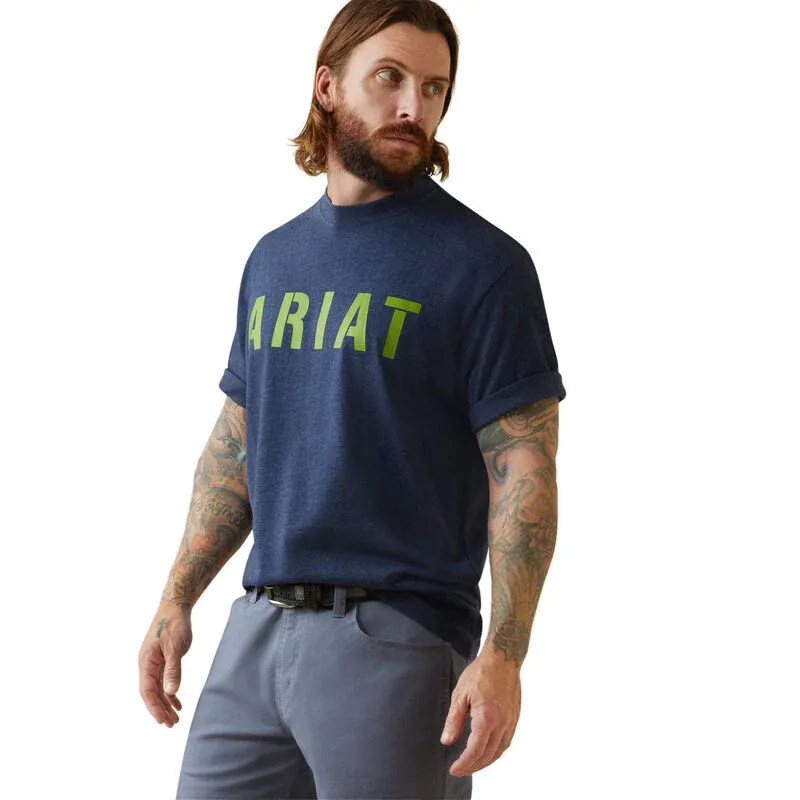 Ariat Mens Rebar Cotton Strong Block T-Shirt - Navy Heather/Lime, Size: 3XL