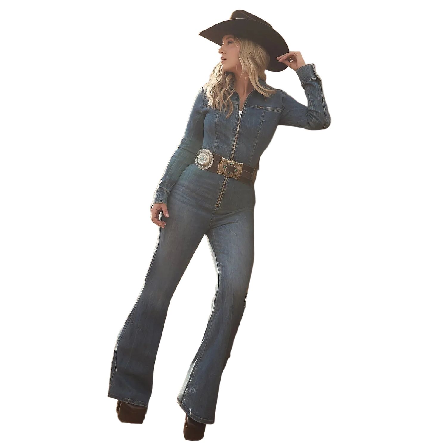 Wrangler Women's Lainey Wilson Denim Flare Catsuit- Rock Wash