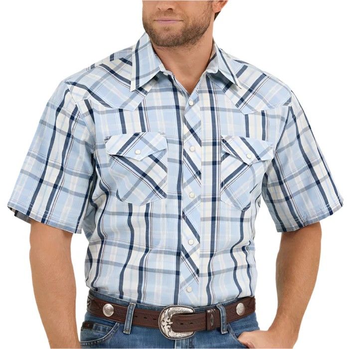 Wrangler Men's Competition Advanced Comfort Classic Fit Short Sleeve Shirt - Blue