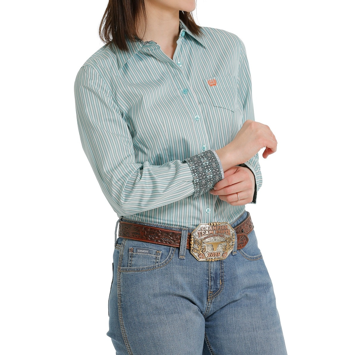 Cinch Women's Stripe Button-Down Shirt - Light Blue